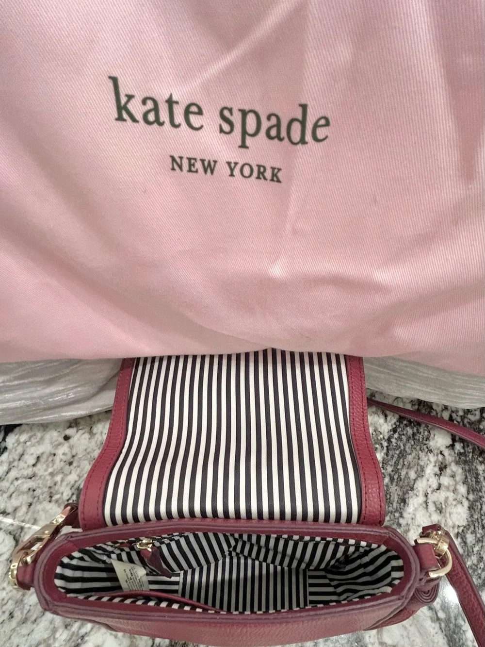 kate spade Burgundy Pebbled Leather Crossbody with Tassel